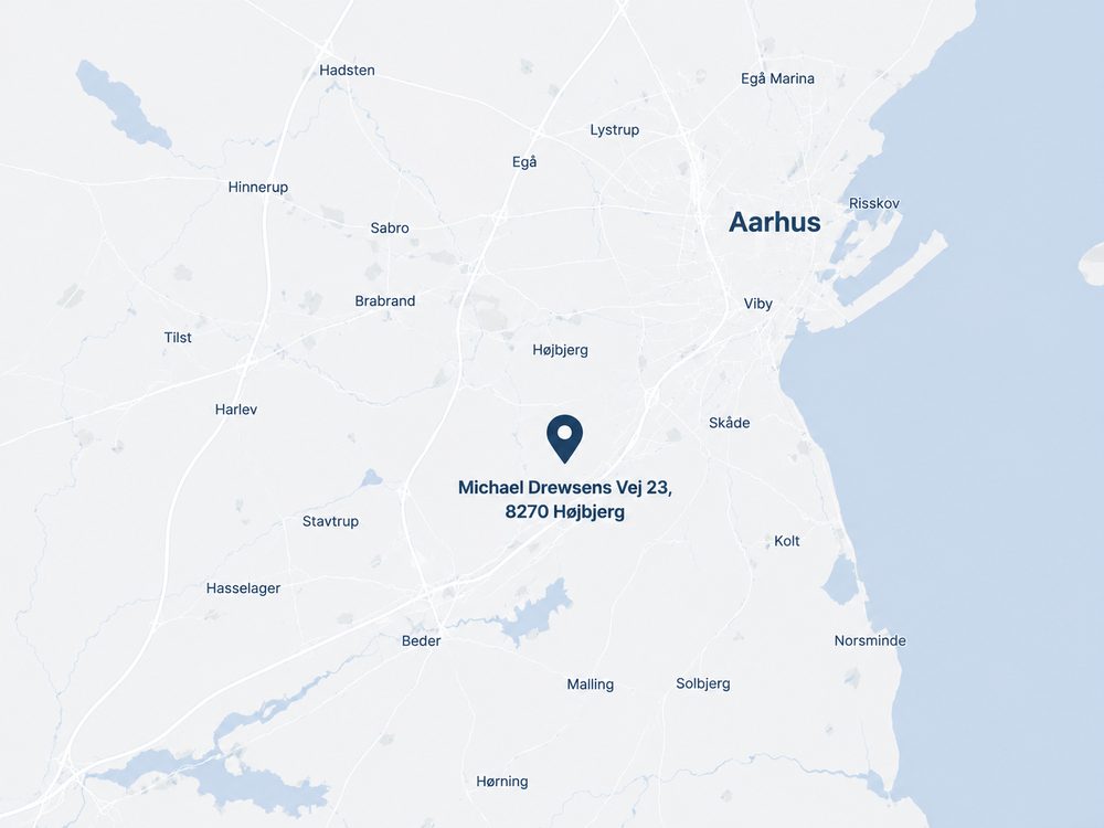 Kort over Aarhus-området med markering af adressen Michael Drewsens Vej 23, 8270 Højbjerg